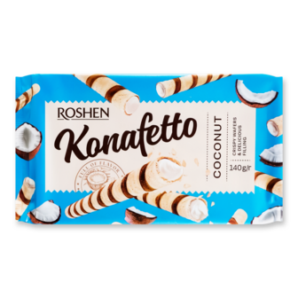 Вафельні трубочки "Konafetto"з кокосовою начинкою ТМ Рошен, 140г