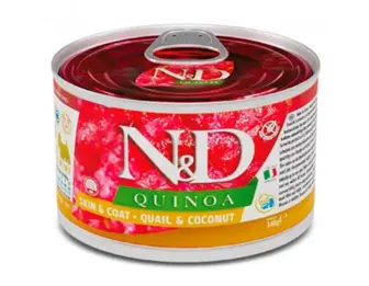 Вологий корм N&D Quinoa Skin&Coat ADULT MINI при харчовій алергії з перепелом, кіноа, кокос та куркума 140г 02390