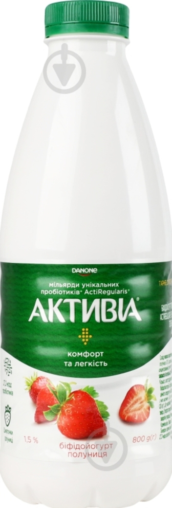 Біфідойогурт Активіа питний 1,5% полуниця 800 г