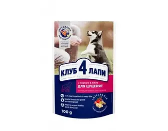 Club 4 Paws (Клуб 4 лапи) Преміум для цуценят "З куркою в желе". Повнораційний консервований корм, 0,1 кг