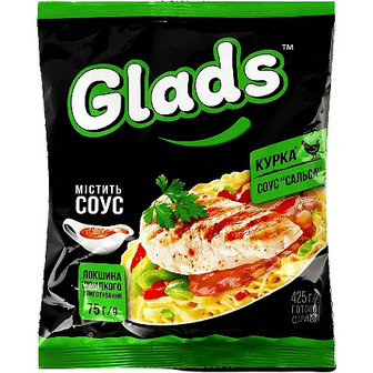 Локшина швидкого приготування Glads Курка та соус сальса, 75 г (930317)