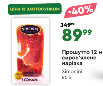 Прошутто 12 м сиров'ялене нарізка Simonini 80 г
