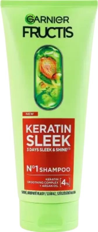 Шампунь Garnier Fructis Keratin sleek Розгладження та надання блиску для пухнастого та сухого волосся 200 мл