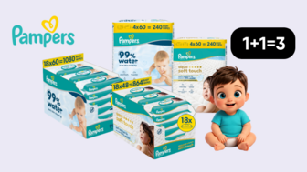 1+1=3 купуй три за ціною двох! Дитячі вологі серветки Pampers
