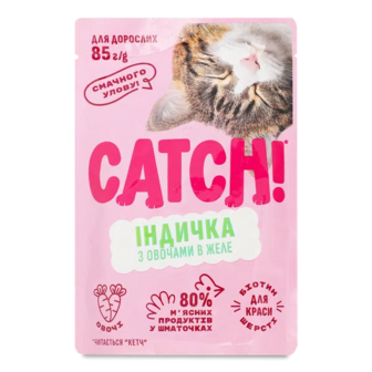 Корм для котів Catch! з індичкою та овочами в желе (85г)