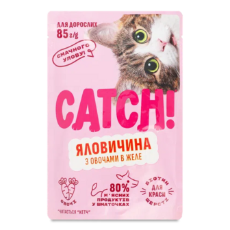 Корм для котів Catch! з яловичиною та овочами в желе (85г)