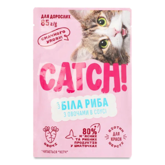 Корм для котів Catch! з білою рибою та овочами в соусі (85г)