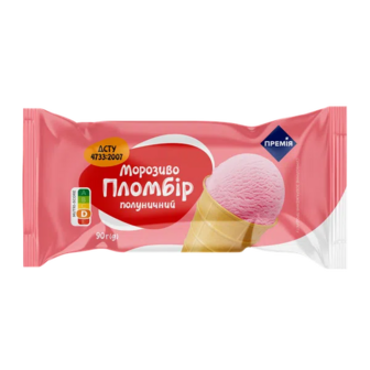 Морозиво «Премія»® пломбір полуничний вафельний стакан (90г)