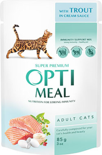 Optimeal Шматочки із фореллю у кремовому соусі для котів (85 грамів)