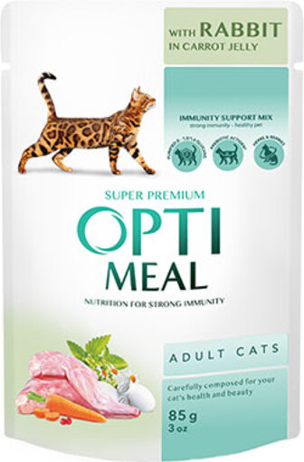 Optimeal Шматочки з кроликом у морквяному желе для котів (85 грамів)