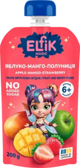 Пюре Elfik Magic Яблуко-манго-полуниця 200 г