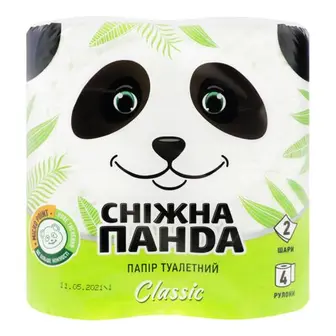Туалетний папір СНІЖНА ПАНДА Classic білий двошаровий 1уп/4шт