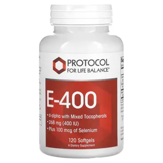 Вітамін Е, E-400, Protocol for Life Balance, змішані токофероли та селен, 268 мг (400 МО), 120 гелевих капсул