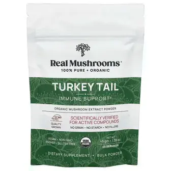 Траметес різнокольоровий, Turkey Tail, Real Mushrooms, порошок, органічний екстракт гриба, 45 г
