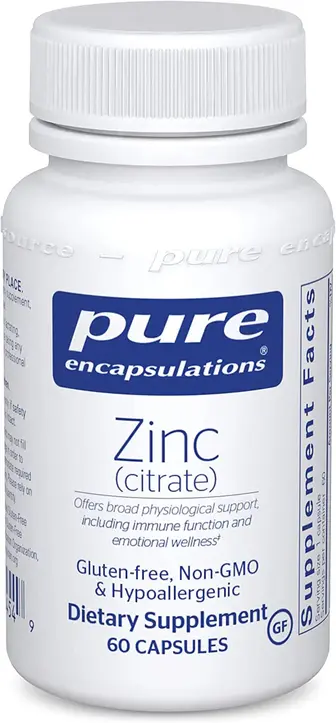 Цинк (цитрат), Zinc (citrate), Pure Encapsulations, для підтримки імунної системи, репродуктивного здоров'я, розвитку та відновлення тканин, 60 капсул