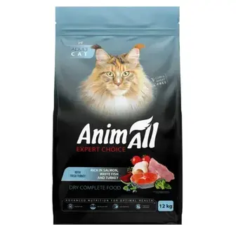 Сухий корм для котів AnimAll Adult 12 кг - лосось, біла риба та індичка