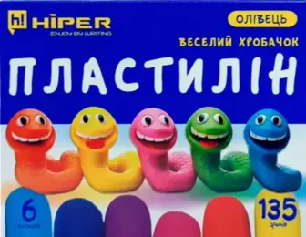 Пластилін-олівець Hiper Веселий хробачок 6 кольорів 135 г