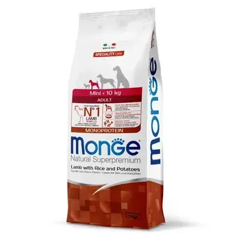 Cухий корм для собак Monge Monoprotein Mini Adult 7,5 кг - ягня, рис та картопля