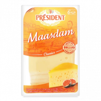 Сир President Масдаммер 45% напівтвердий скибки 100г