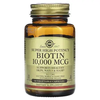 Біотин, Biotin, Super High Potency, Solgar, висока ефективність, 10000 мкг, 60 капсул