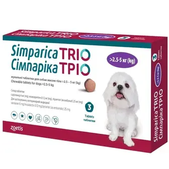 Zoetis Сімпаріка ТРІО таблетки для собак від 2,5 до 5 кг 3 шт