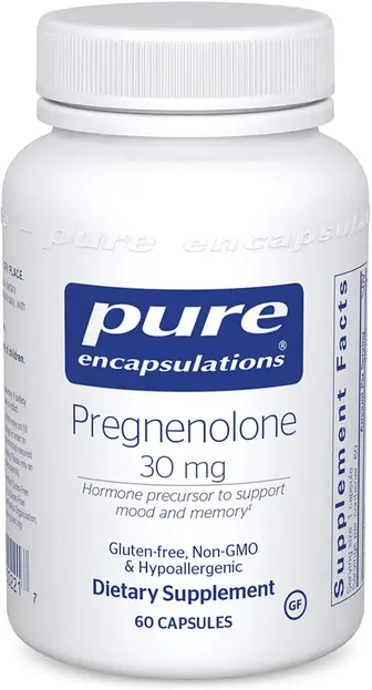 Прегненолон, Pregnenolone, Pure Encapsulations, для підтримки імунної системи, пам'яті та гормонального балансу, 30 мг, 60 капсул