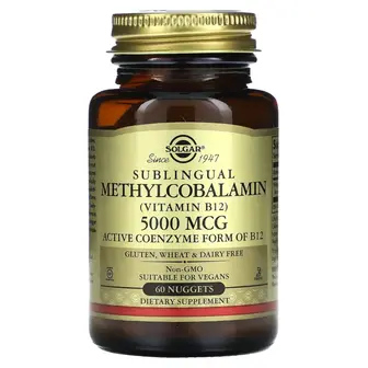 Вітамін В12 (метилкобаламін), Methylcobalamin (Vitamin B12), Solgar, сублінгвальний, 5000 мкг, 60 таблеток