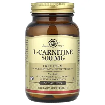 Карнітин (L-Carnitine), Solgar, вільна форма, 500 мг, 60 таблеток