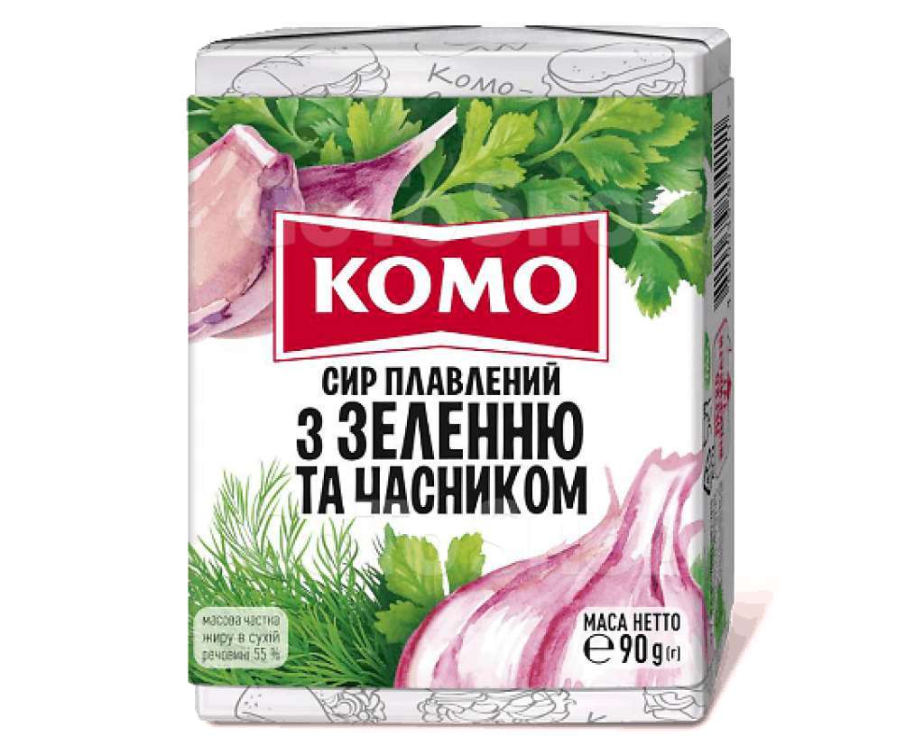 Сир плавлений &quot;Комо&quot; 55% з зеленню і часником, 90г