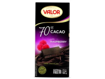 Чорний шоколад з малиною 70% Valor 100 г