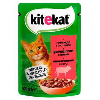 Kitekat (Кітікет) - Вологий корм з яловичиною в соусі для котів 85 г
