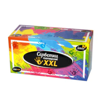 Серветки паперові Silken XXL у коробці, 2-шарові, 20*20 см, 200 шт