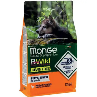 УЦІНКА Сухий корм для собак Monge Dog Bwild Gr. Free Puppy&Junior качка 2.5 кг