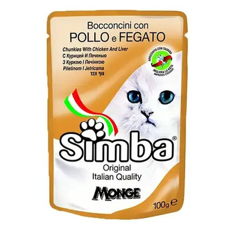 ТЕРМІН 08.2025!!! Вологий корм для котів Monge Simba Cat Wet курка та печінка 100 г