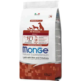 ТЕРМІН 05.2025!!! Сухий корм для собак Monge Dog All breeds Adult зі смаком ягняти та рису 2.5 кг