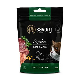 ТЕРМІН 03.2026!!! Ласощі м’які для котів Savory Digestion 50 г - качка з тим'яном