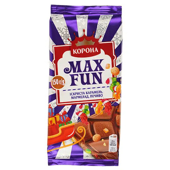 Шоколад молочний Корона Max Fun Карамель, мармелад і печиво 150 г (918395)