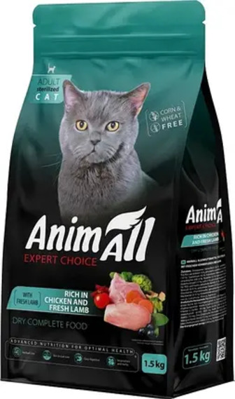 УЦІНКА Сухий корм AnimAll для стерилізованих котів, з куркою та свіжою ягнятиною, 1.5 кг