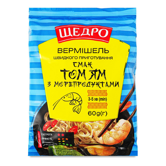 Вермішель Щедро Том ям з морепродуктами швидкого приготування, 60г