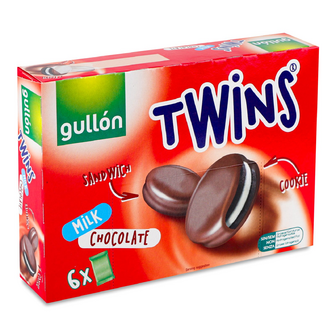 Печиво Gullon Twins з какао з начинкою покрите молочним шоколадом, 252г