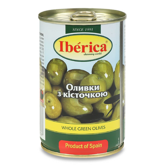 Оливки Iberica зелені з кісточкою, 300г