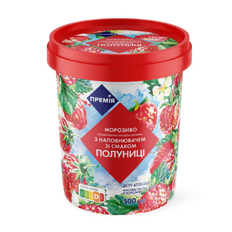 Морозиво «Премія»® з ароматом полуниці та полуничним наповнювачем, 500г