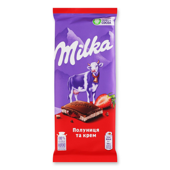 Шоколад Milka з начинкою крем-полуниця, 90г