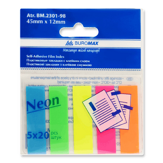 Закладки Buromax Neon липкі пластикові 45х12 см, 50шт/уп