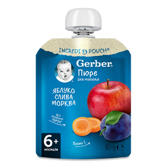 Пюре Gerber яблуко-слива-морква, 90г