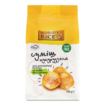 Суміш кукурудзяна World's Rice для домашньої випічки та хліба без глютену, 700г
