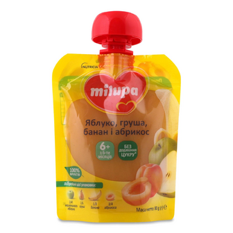Пюре Milupa яблуко-груша-банан-абрикос, 80г