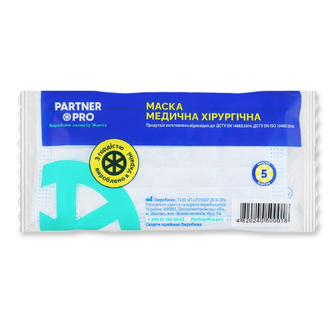 Маска медична Partner Pro 1 типу блакитна, 5шт