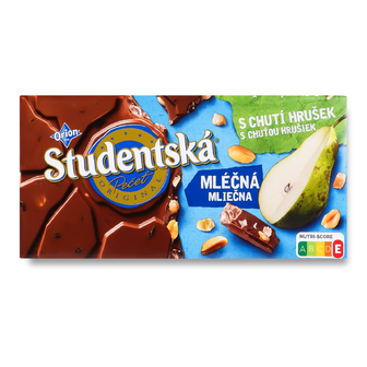 Шоколад молочний Studentska з арахісом, шматочками желе та груші, 170г