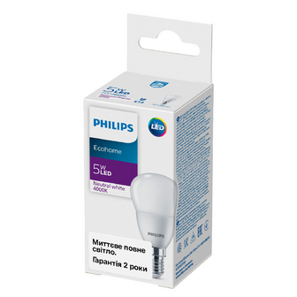 Лампа Philips Ecohome LED Lustre 5W 4000К E14, шт